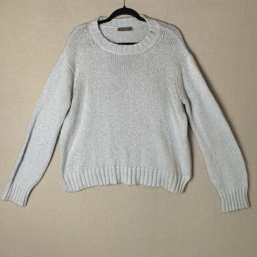 Wooden Ships Sweater Women M/L Blue Mohair Wool Blend Knit Pullover Career READ